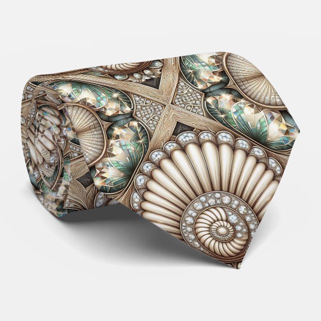 Gravata Art Deco Seashell Faux Diamond Faux Silk  (Rolled)