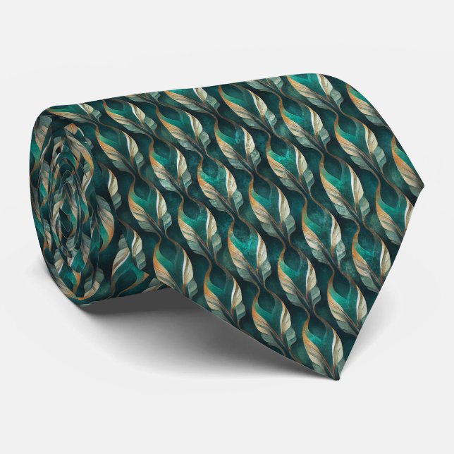 Gravata Art Deco Teal & Gold Geometric Pattern (7) (Rolled)