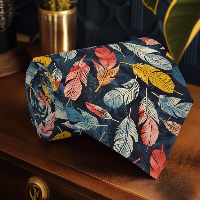 Gravata Art Nouveau Feather Bold Marinho Mens Tie (Criador carregado)