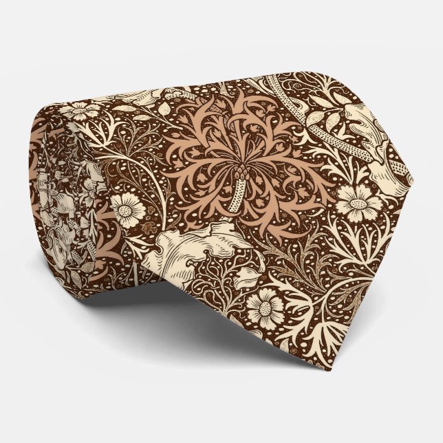 Gravata Art Nouveau Seaweed Floral, Brown e Beige (Rolled)