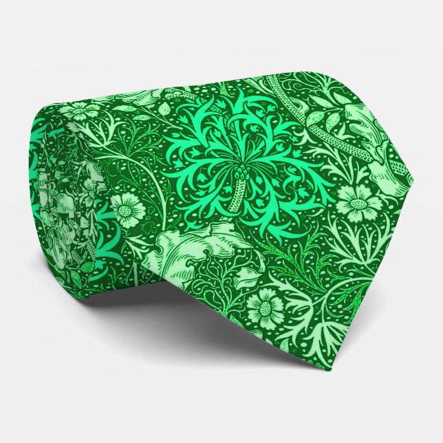 Gravata Art Nouveau Seaweed Floral, Emerald Green (Rolled)