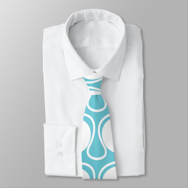 Gravata Arte Abstrata Curva Azul Branco Deco (Amarrado)