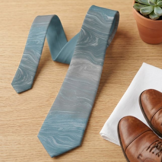 Gravata Arte abstrata de redemoinho moderno azul e cinza (An elegant blue and grey marble swirl necktie, a stylish gift for him for his next formal occasion.)