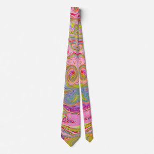 Gravata Arte Abstrata Groovy Rosa, Amarelo e Magenta Retro
