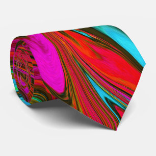 Gravata Arte Abstrata Magenta, Vermelho e Azul Retro Groov