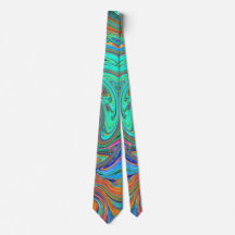 Arte Abstrata Retro Groovy em Aqua, Laranja e Verd