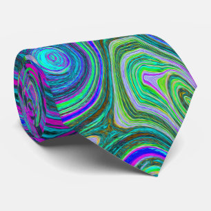 Gravata Arte Abstrato Groovy Marmoreado em Magenta e Verde