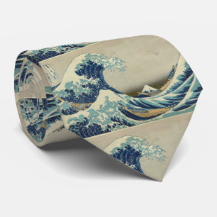 Gravata Arte asiática - a grande onda fora de Kanagawa