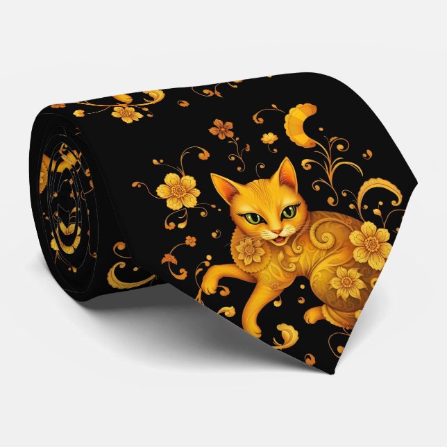 Gravata Arte Colorida Artística Nouveau Padrão de Gato (Rolled)