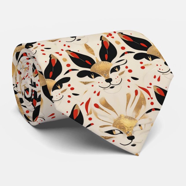 Gravata Arte Colorida Artística Nouveau Padrão de Gato (Rolled)