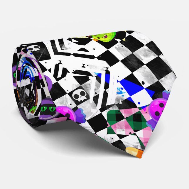 Gravata Arte colorida de Halloween moda xadrez (Rolled)