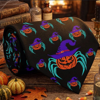 Gravata Arte de Abóbora de Halloween Assustadora, Aranha e