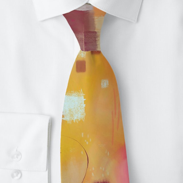 Gravata Arte de Aquarela Abstrato Moderna (Modern yellow ochre abstract unique neck tie)