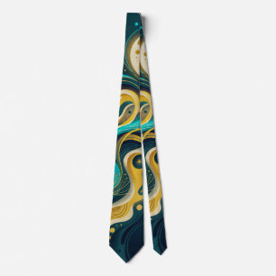 Gravata Arte de Fluxo Abstrato Elegante em Verde-Azul e Do