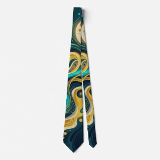 Gravata Arte de Fluxo Abstrato Elegante em Verde-Azul e Do