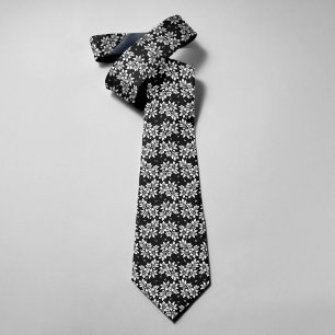 Gravata Arte de Ilustração Floral Abstrato a Preta e Branc