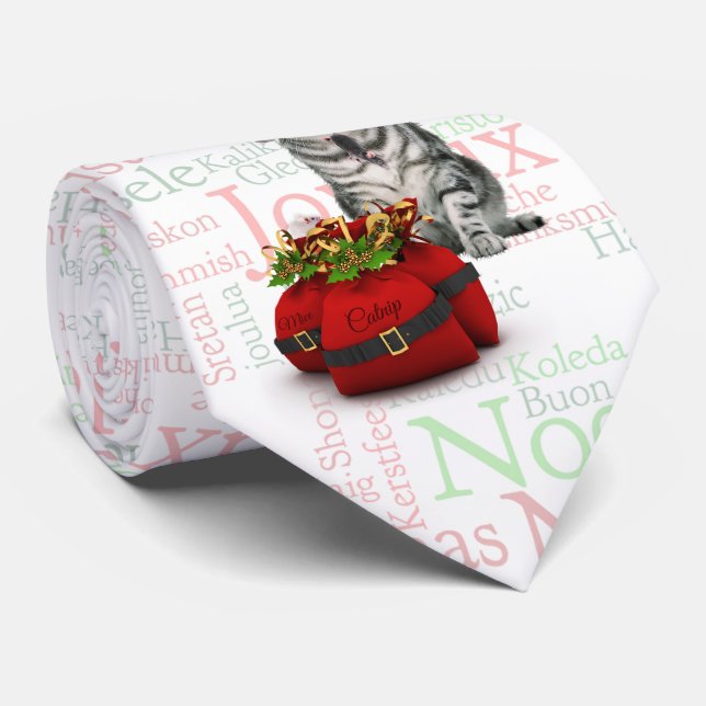 Gravata Arte de Palavra de Natal de Silver Tabby (Rolled)
