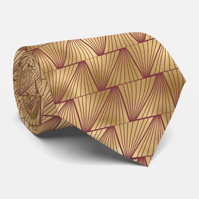 Gravata arte deco Padrão dourado borgonha (Rolled)