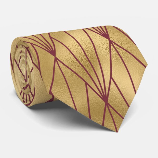 Gravata arte deco Padrão dourado borgonha (Rolled)