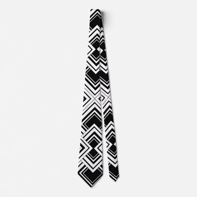 Gravata Arte Deco Preto e Branco Design (Frente)