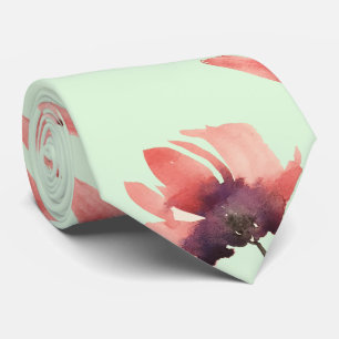 Gravata Arte em Aquarela Floral Verde Menta