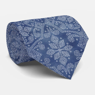 Gravata Arte Floral Damask Line no Azul Denim