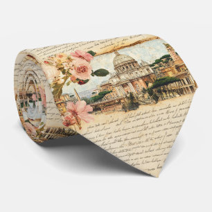 Gravata Arte Floral de Cartas Antigas de Roma