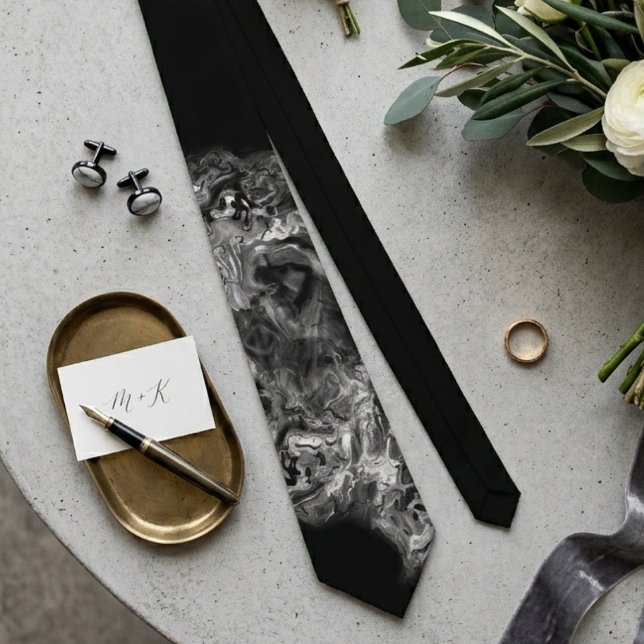 Gravata Arte fluida abstrata monocromática preta (A stunning tie for him, perfect for a wedding celebration or anniversary.)