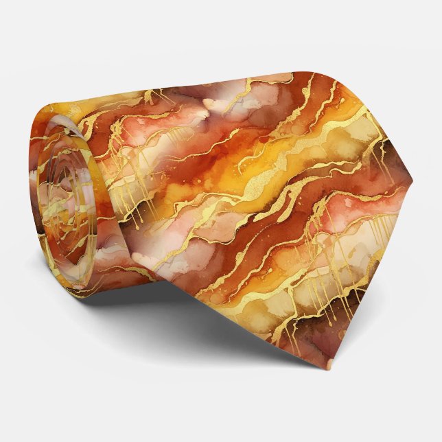 Gravata Arte Fluida em Mármore Tom Dourado da Terra (Rolled)
