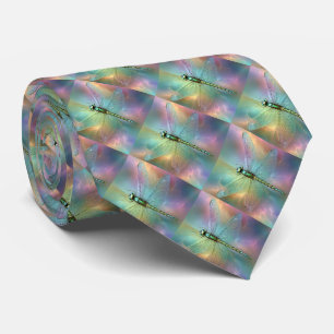 Gravata Arte Fractal de Libélula Pastel Elegante,
