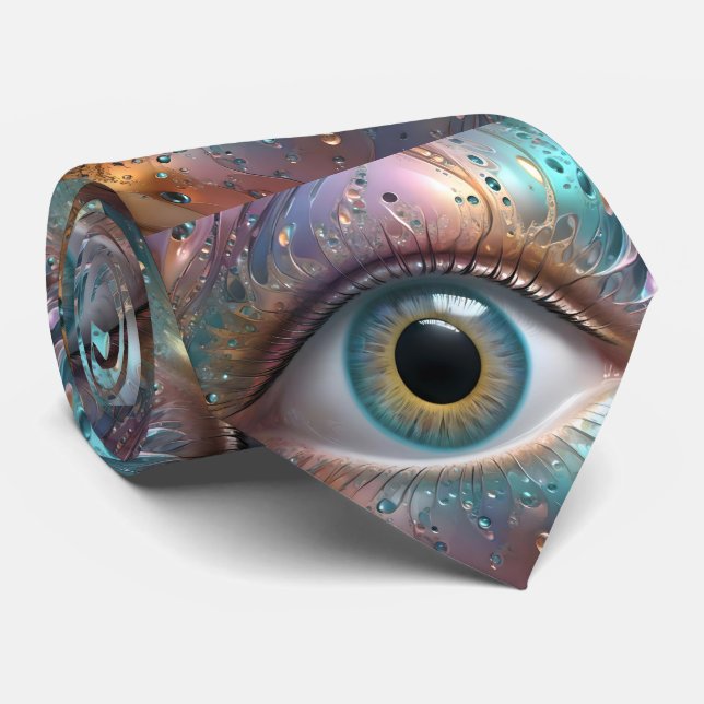 Gravata Arte Fractal De Olho Azul, (Rolled)