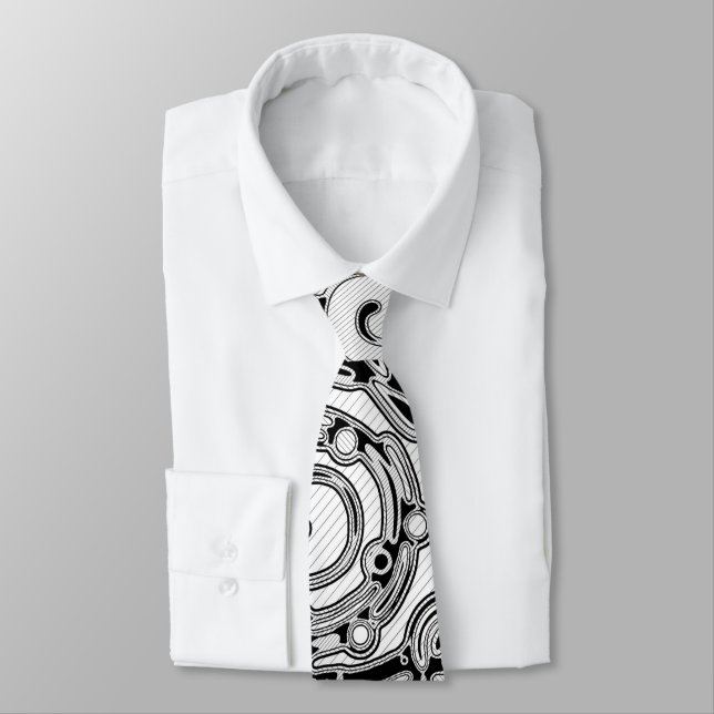 Gravata Arte Geométrica Preto e Branco 3 (Amarrado)