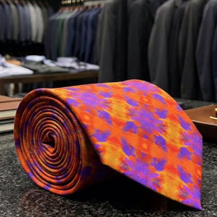 Gravata Arte Gráfica Abstrata Laranja Roxo E Vermelho Desi