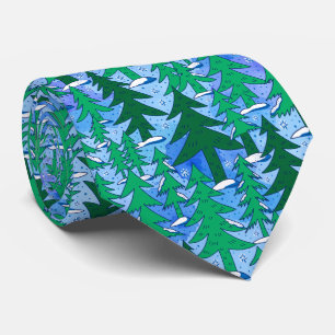 Gravata Arte Ingênuo Floresta de Abetos Inverno Verde Azul