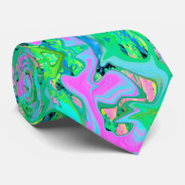 Gravata Arte Líquida Rosa e Azul Claro Retro em Hortênsia