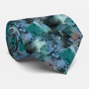 Gravata Arte Moderna com Pinceladas de Verde Teal Violeta 