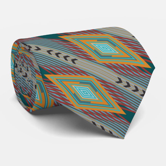 Gravata Arte Padrão do Sudoeste Americano e Cores Terrosas (Rolled)