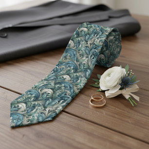 Gravata Arte Paisley Cinza Verde Azul Escuro Chic