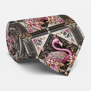 Gravata Arte Retro Art Deco Flamingos Rosa