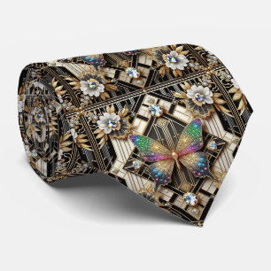 Gravata Arte Retro Deco Borboleta Arco-íris Nouveau