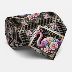 Gravata Arte Retro Deco Flamingos Rosa