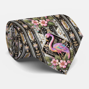 Gravata Arte Retro Deco Flamingos Rosa