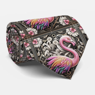 Gravata Arte Retro Deco Flamingos Rosa