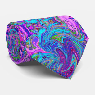 Gravata Arte retrógrada Abstrato de Groovas Azul, Rosa e 