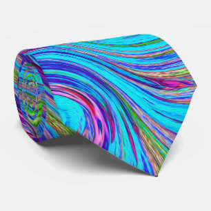 Gravata Arte retrógrada Abstrato de Groovas Azul, Rosa e