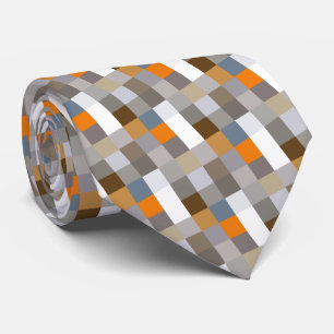 Gravata Arte Única em Pixels Azul Cinza Laranja Bege Marro