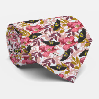 Gravata Artistic Colorful Butterflies & Poppy Flowers