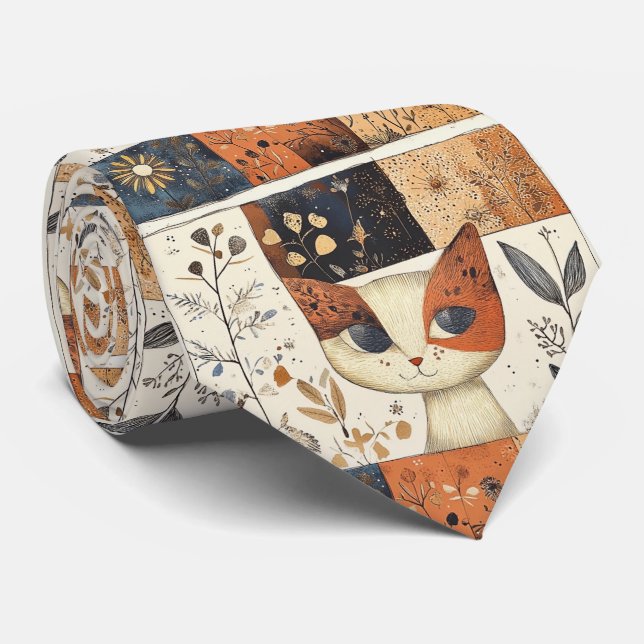Gravata Artística Colorida Arte Nouveau, Cute Cat Patterno (Rolled)