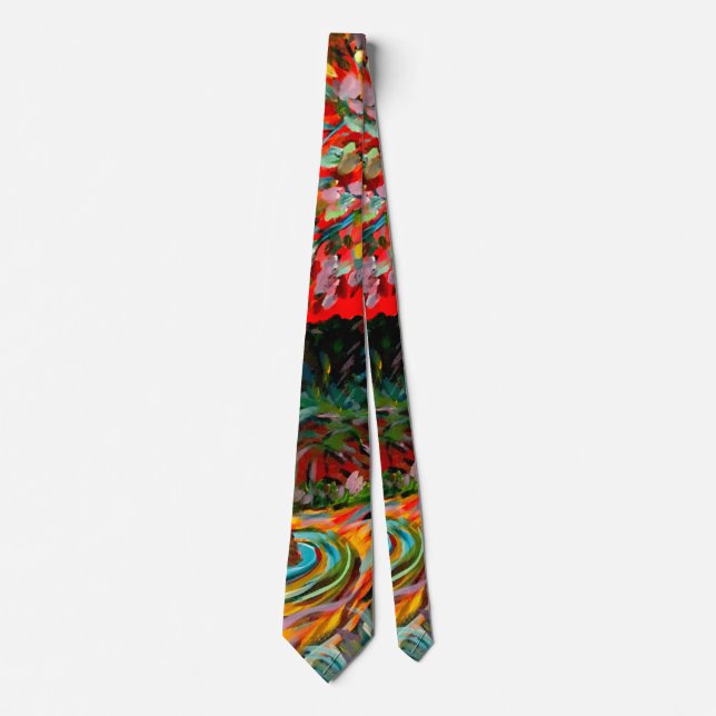 Gravata Árvore Colorida E Pintura Fluvial (Frente)