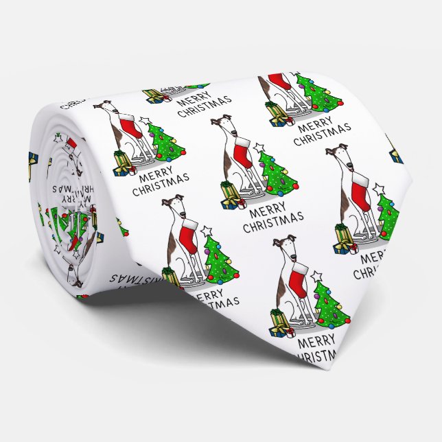 Gravata Árvore de Natal 2 Greyhound (branco-brindle) Diver (Rolled)